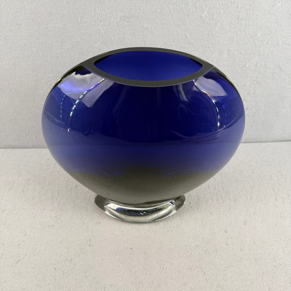 Cobalt Blue Vintage Art Glass Vase 10" Large MCM Oblique Asymmetrical Form - Picture 6 of 11